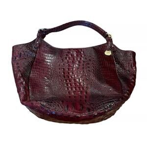 BRAHMIN MARIANNA LEATHER TOTE SHOULDER BAG Purse Wine Crocodile